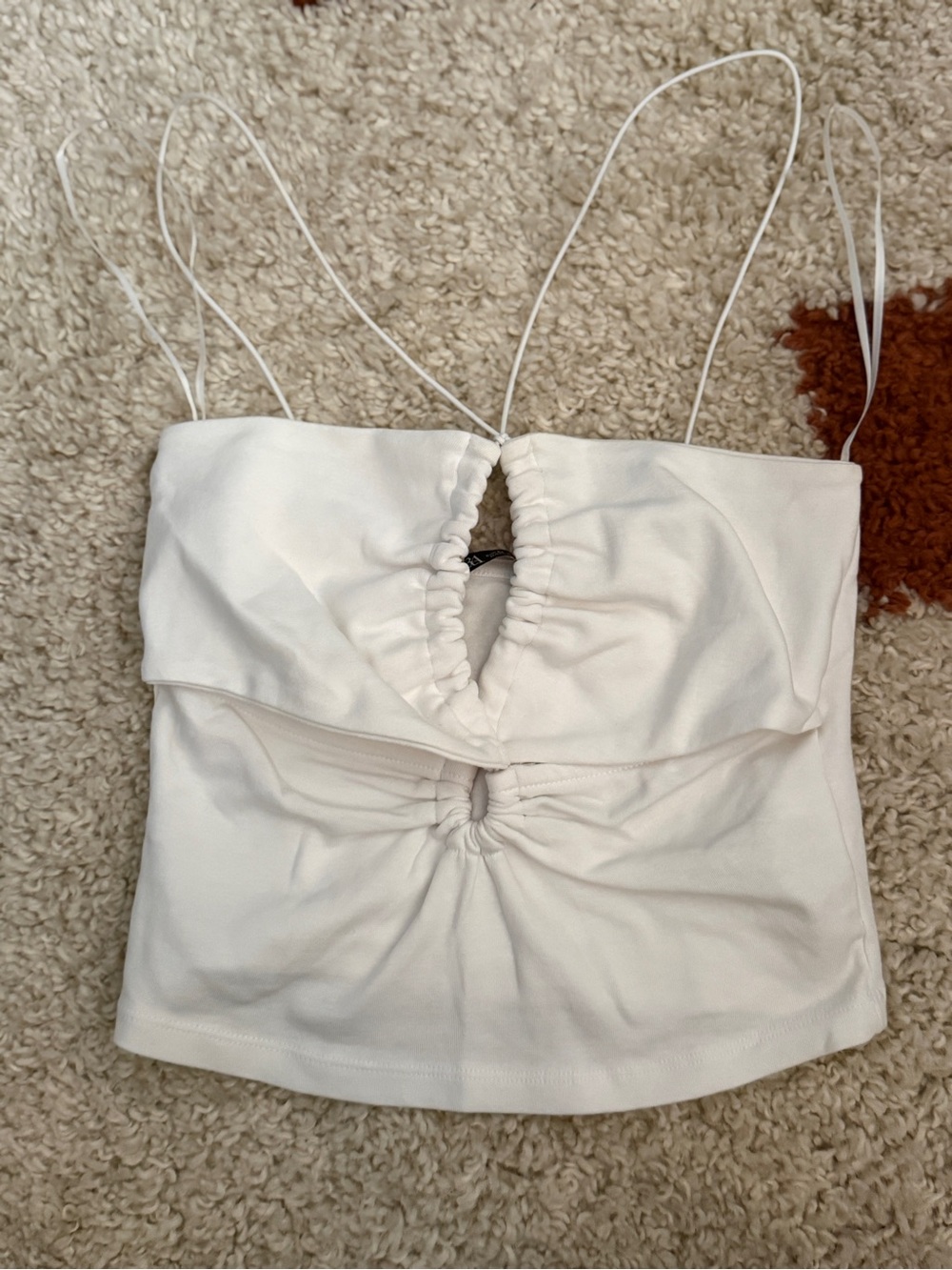Zara White Ruched Cutout Cami